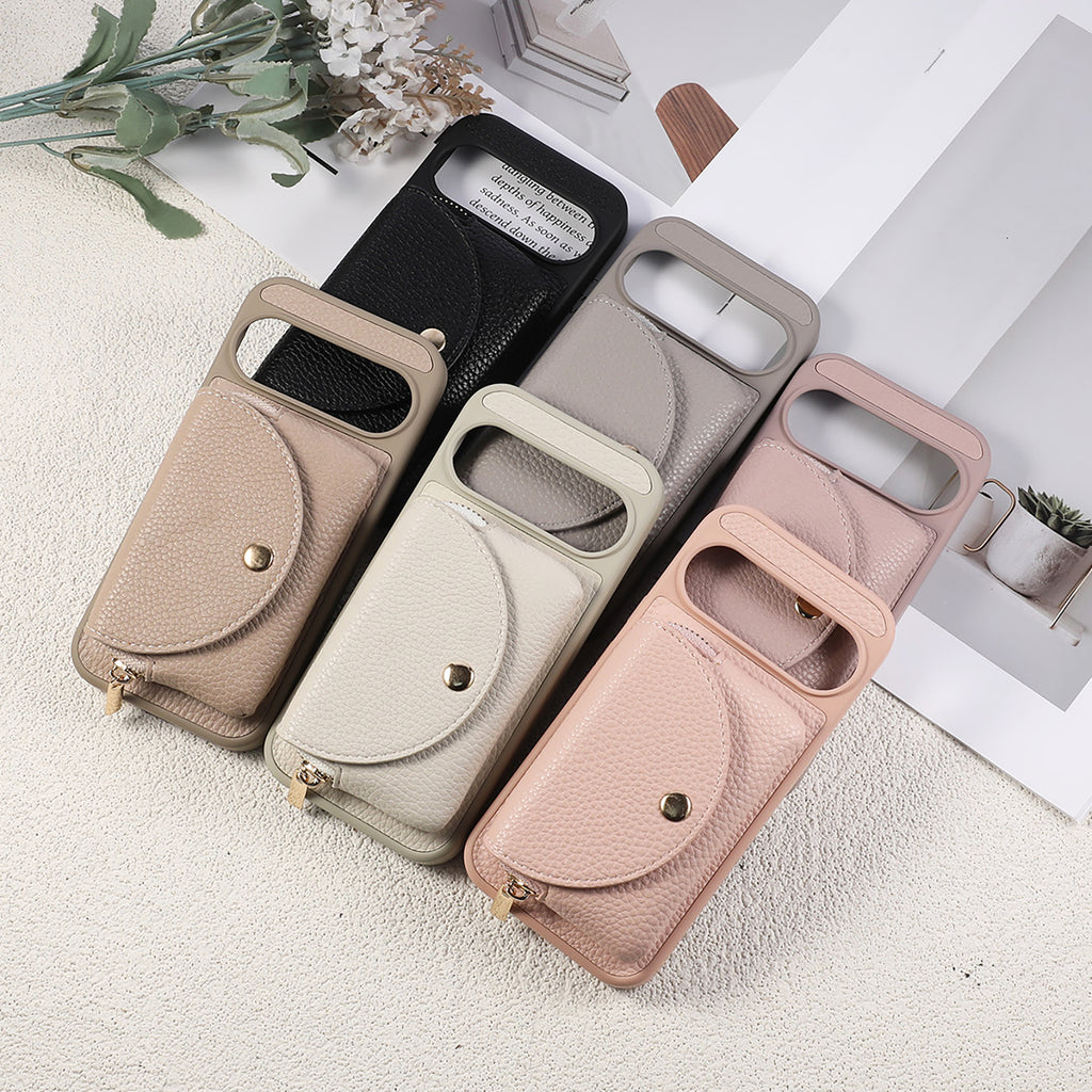 Sunyi Fashion Wallet Phone Case with Mirror & Crossbody Strap, Leather Card Holder Case for Google 10/9 Series