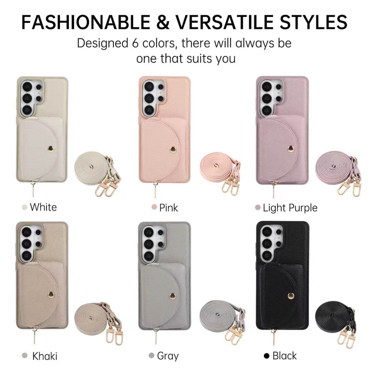 Sunyi Fashion Wallet Phone Case with Mirror & Crossbody Strap, PU Leather Card Holder Case for Samsung Galaxy S26/S25/S24 Series