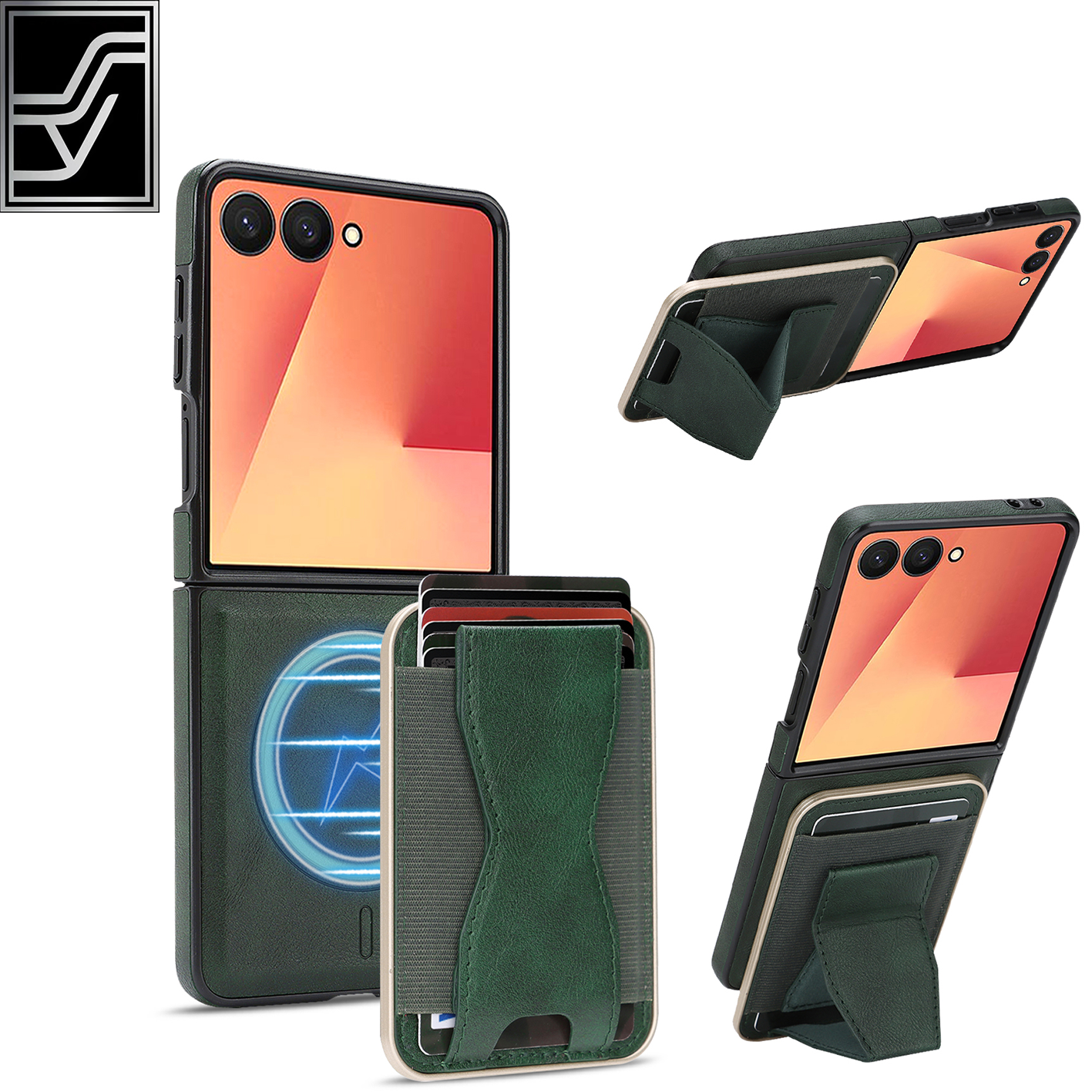 Sunyi Q2 2-in-1 Magnetic Card Holder Phone Case Samsung Galaxy Z Flip 7 FE 6 5 4 3 Powerful N52 Magnets, MagSafe Seamless Charging