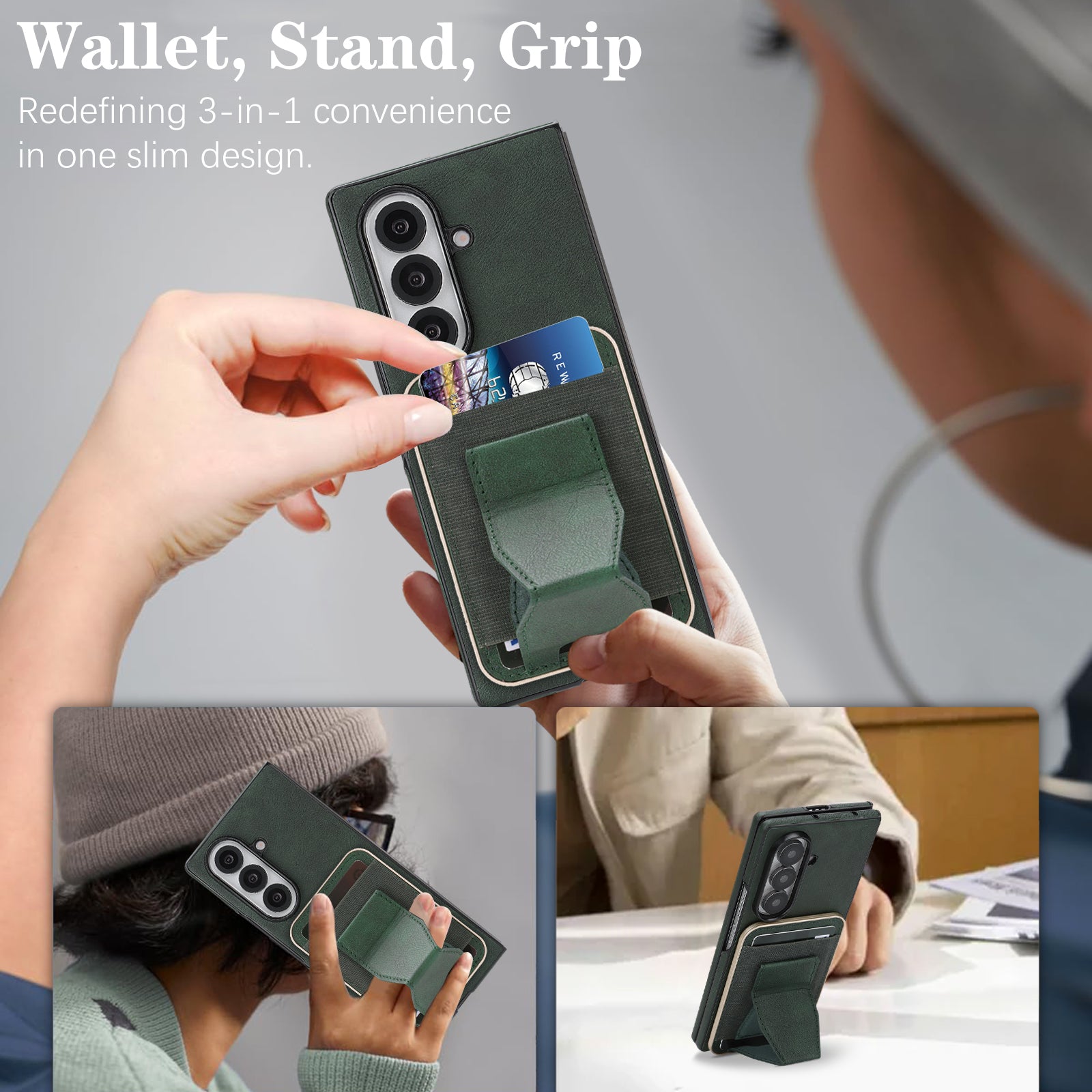 Sunyi Q2 2-in-1 Magnetic Card Holder Phone Case Samsung Galaxy Z Fold 7 6 5 4 3 Powerful N52 Magnets, MagSafe Seamless Charging