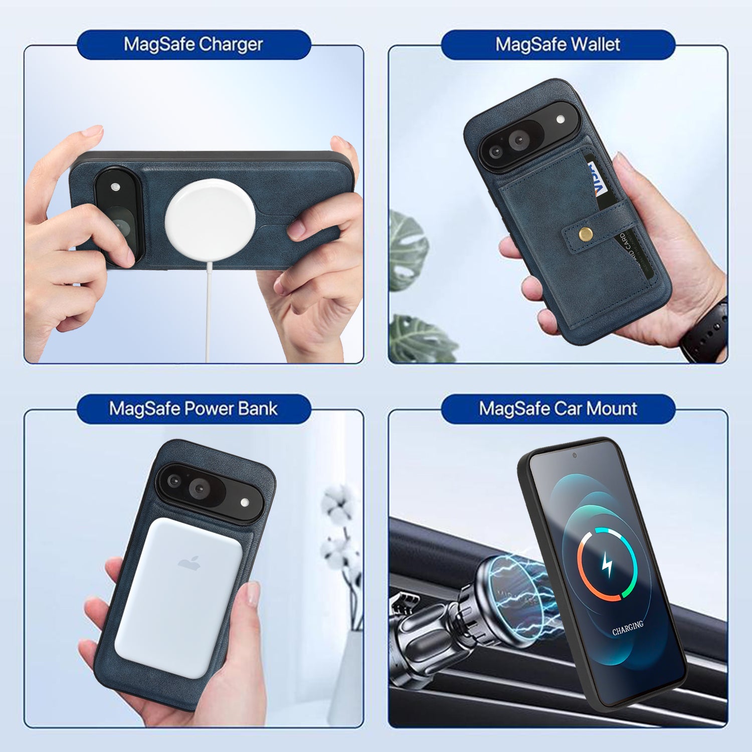 Sunyi Magnetic Leather Wallet Case for Google Pixel (10/9 Pro XL/Pro/A)   with N52 Magnet, MagSafe Wireless Charging, 3 Card Slots & Slim Card Holder
