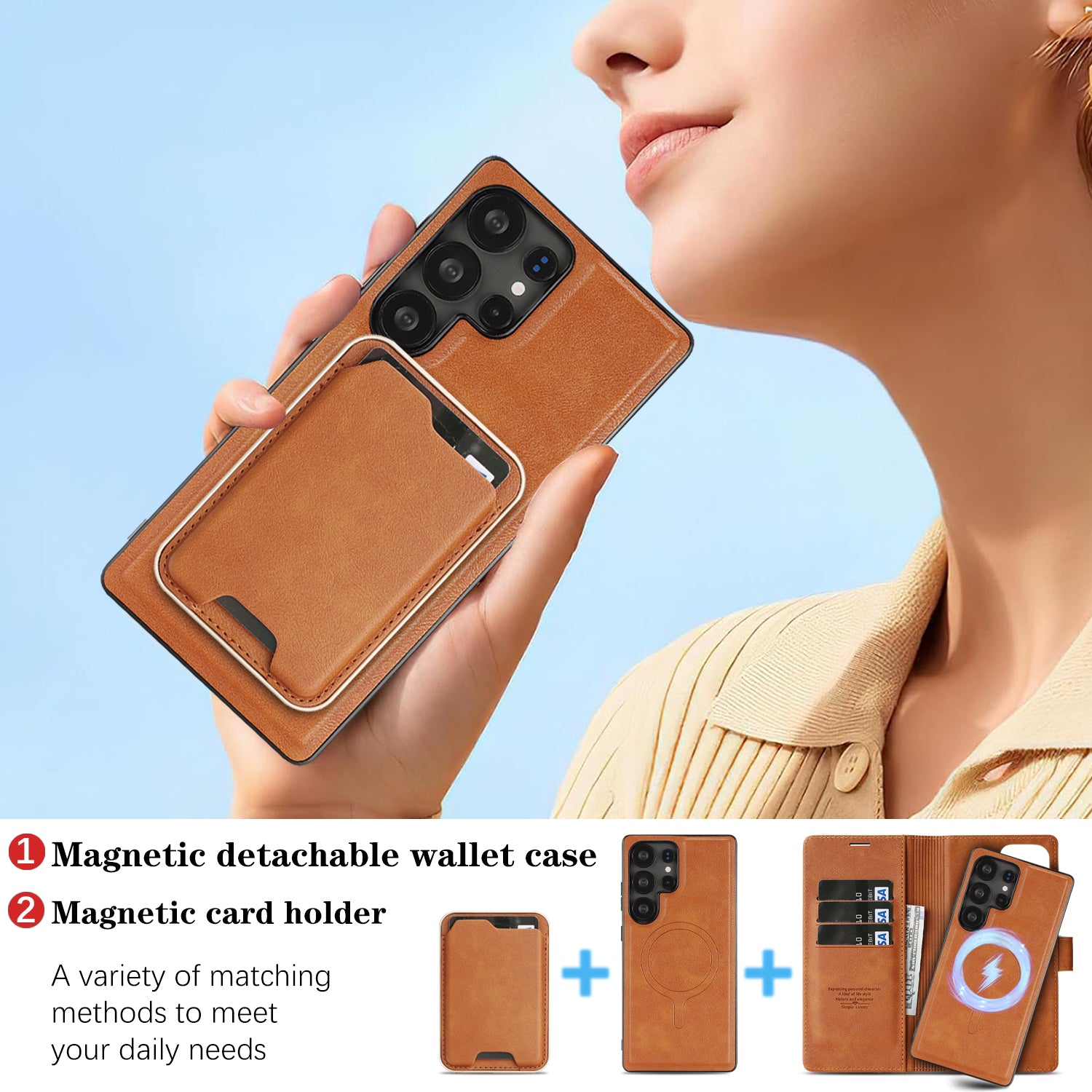 Sunyi Magnetic Leather Wallet Case for Samsung Galaxy (S26/S25/S24 Ultra/Plus) with N52 Magnet, MagSafe Wireless Charging, 3 Card Slots & Slim Card Holder
