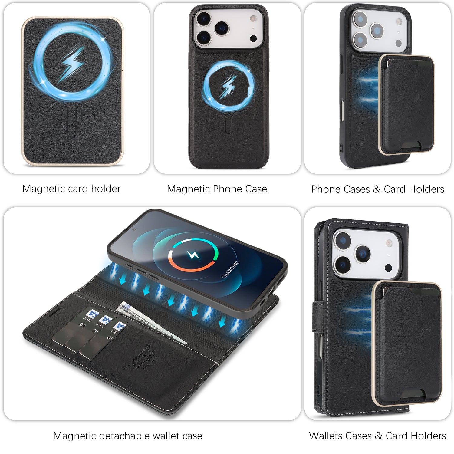 Sunyi Magnetic Leather Wallet Case for iPhone (17/16/15/14 Series)   with N52 Magnet, MagSafe Wireless Charging, 3 Card Slots & Slim Card Holder