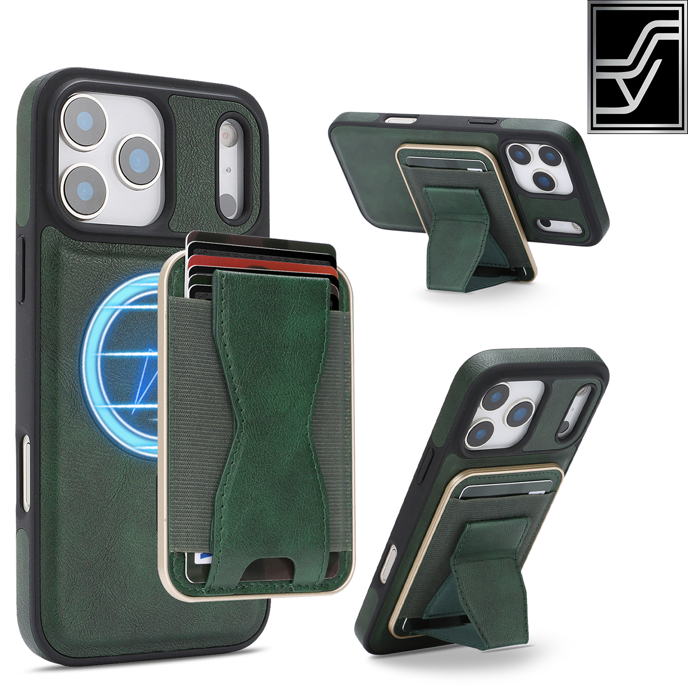 Sunyi Q2 2-in-1 Magnetic Card Holder Phone Case iPhone Air 17 16 16E 15 Pro Max Plus Powerful N52 Magnets, MagSafe Seamless Charging