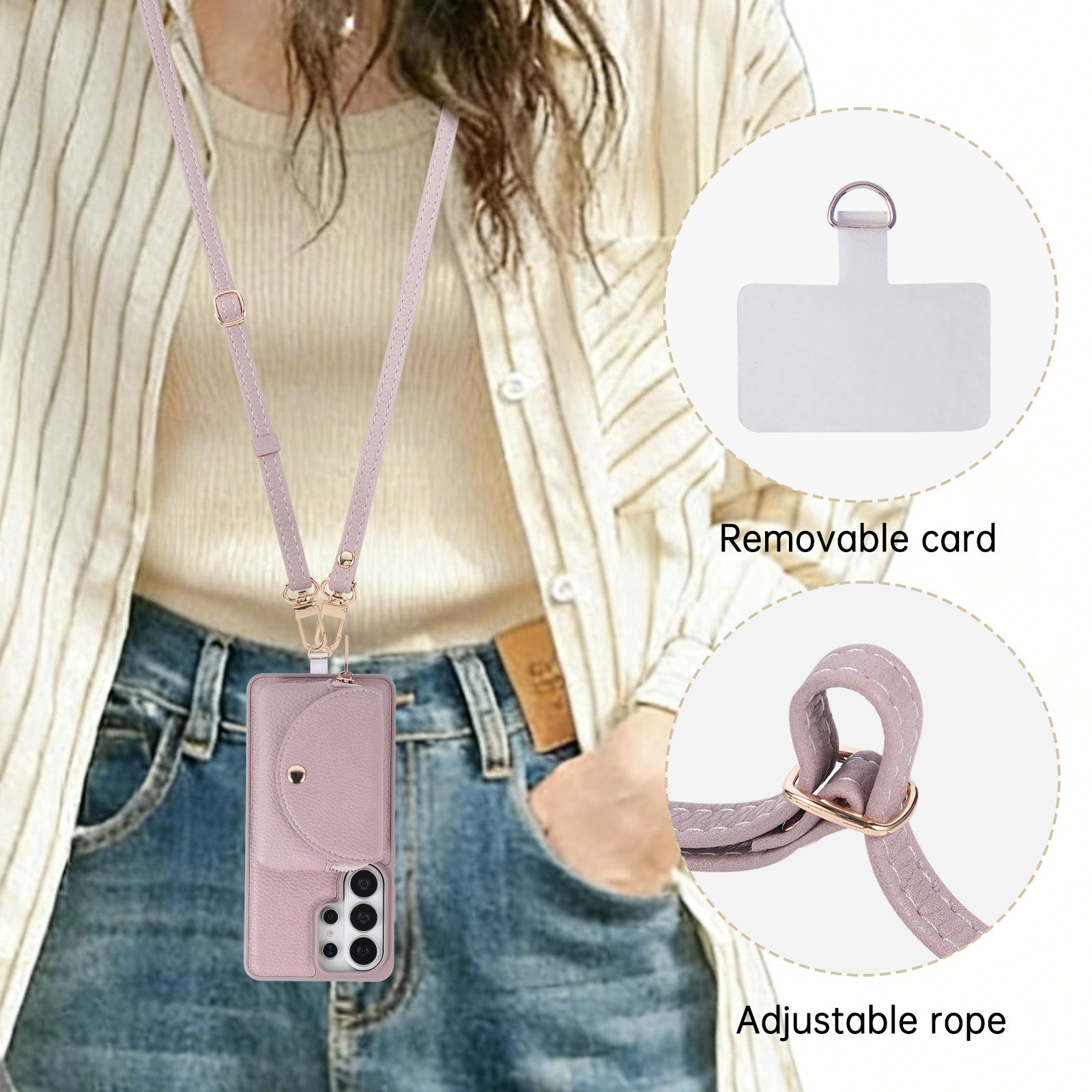 Sunyi Fashion Wallet Phone Case with Mirror & Crossbody Strap, PU Leather Card Holder Case for Samsung Galaxy S26/S25/S24 Series