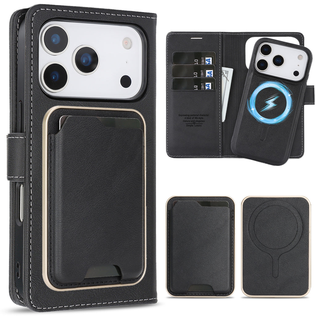 Sunyi Magnetic Leather Wallet Case for iPhone (17/16/15/14 Series)   with N52 Magnet, MagSafe Wireless Charging, 3 Card Slots & Slim Card Holder