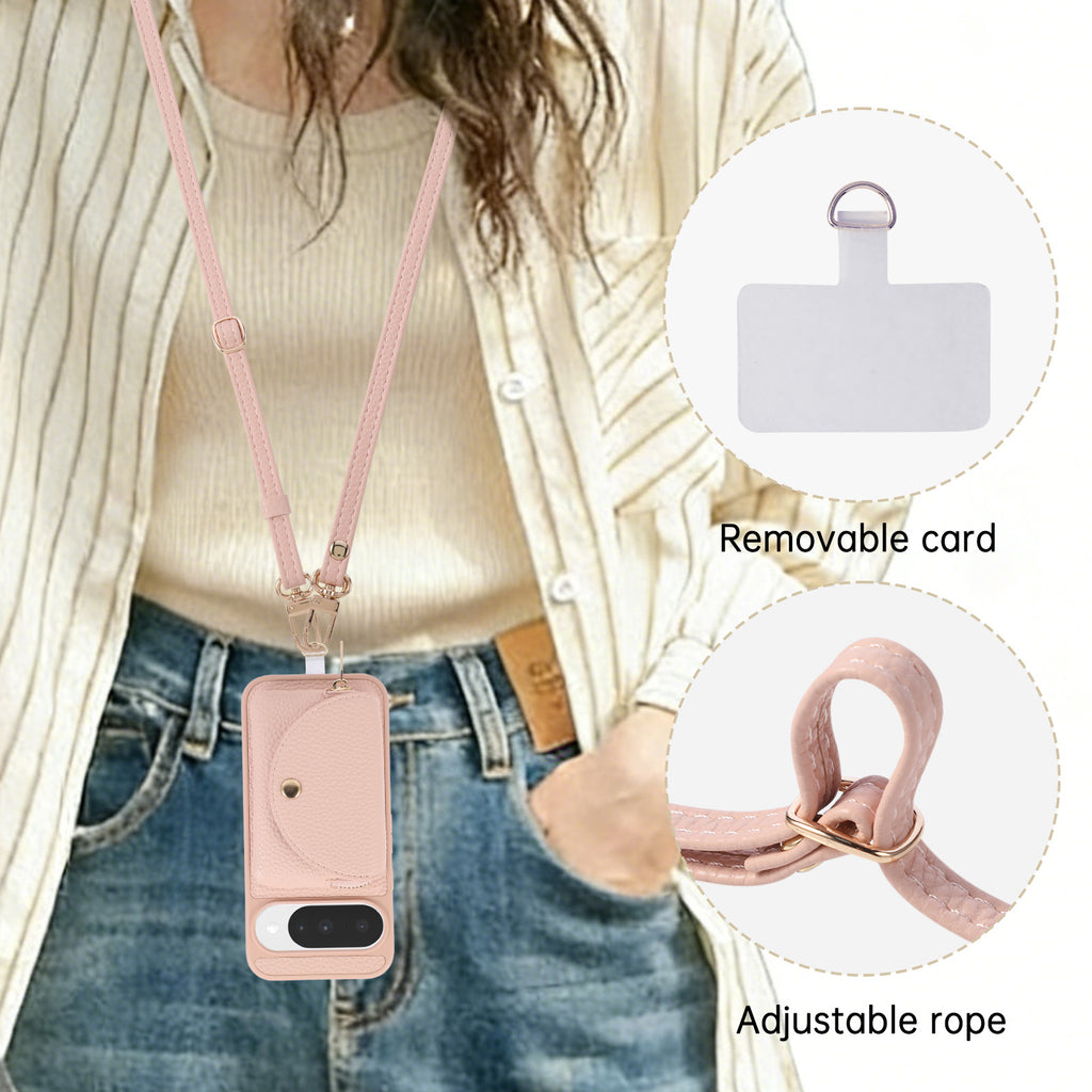 Sunyi Fashion Wallet Phone Case with Mirror & Crossbody Strap, Leather Card Holder Case for Google 10/9 Series