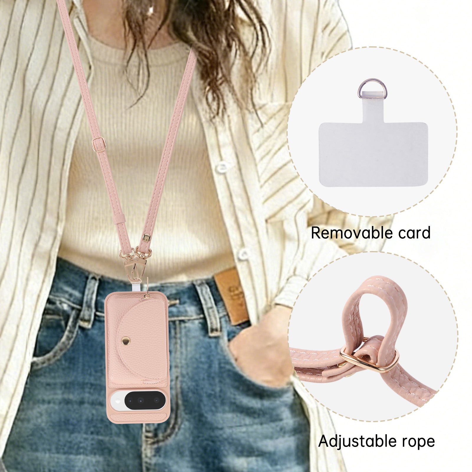 Sunyi Fashion Wallet Phone Case with Mirror & Crossbody Strap, Leather Card Holder Case for Google 10/9 Series