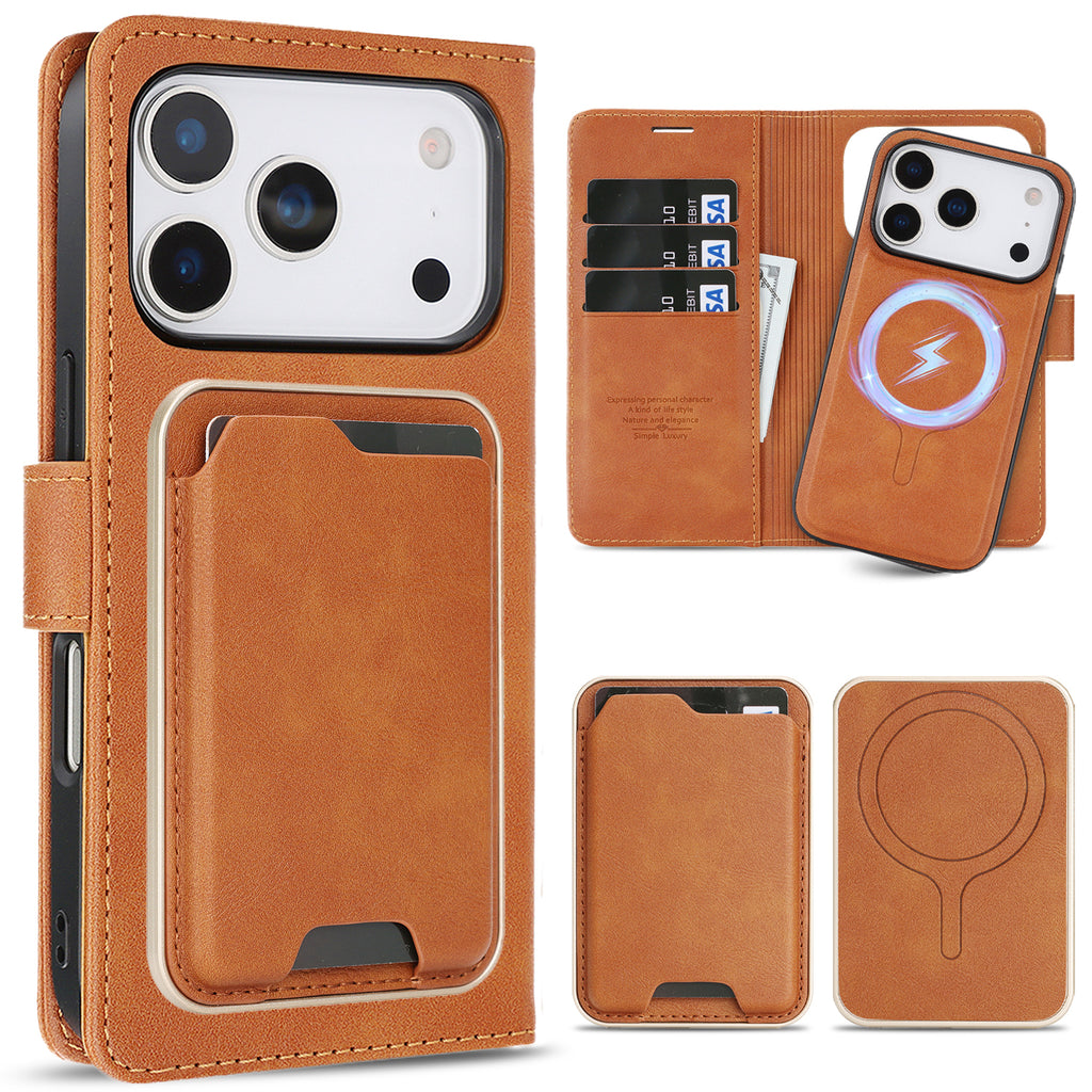 Sunyi Magnetic Leather Wallet Case for iPhone (17/16/15/14 Series)   with N52 Magnet, MagSafe Wireless Charging, 3 Card Slots & Slim Card Holder