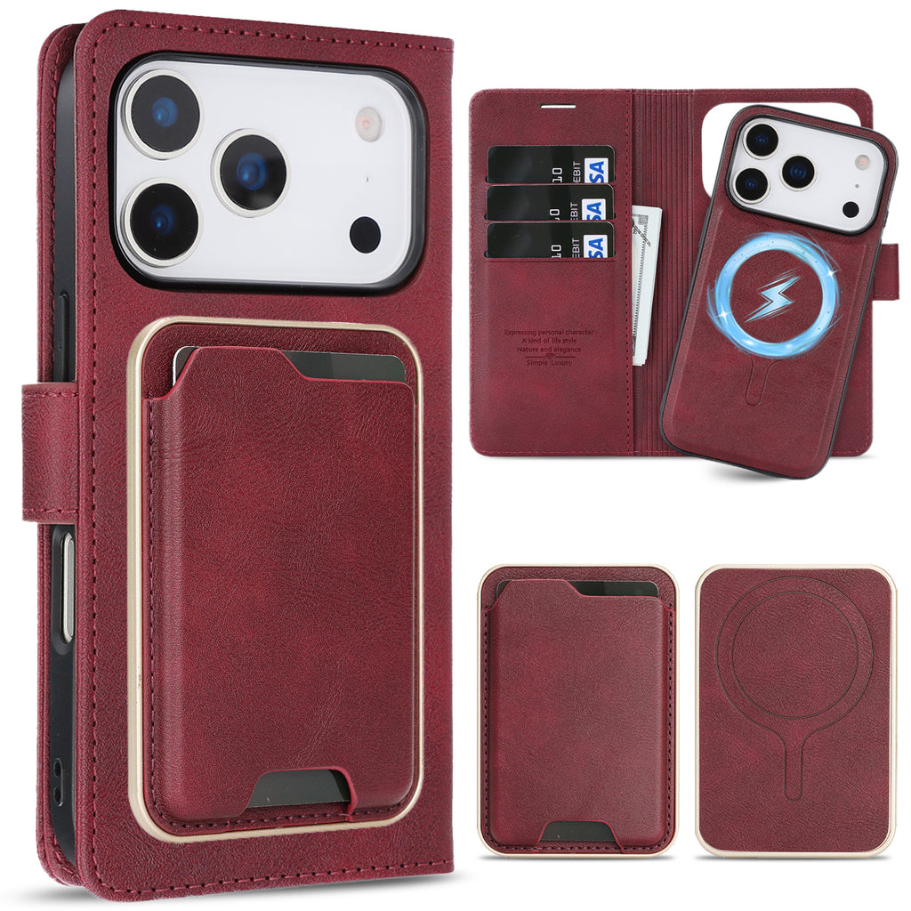 Sunyi Magnetic Leather Wallet Case for iPhone (17/16/15/14 Series)   with N52 Magnet, MagSafe Wireless Charging, 3 Card Slots & Slim Card Holder