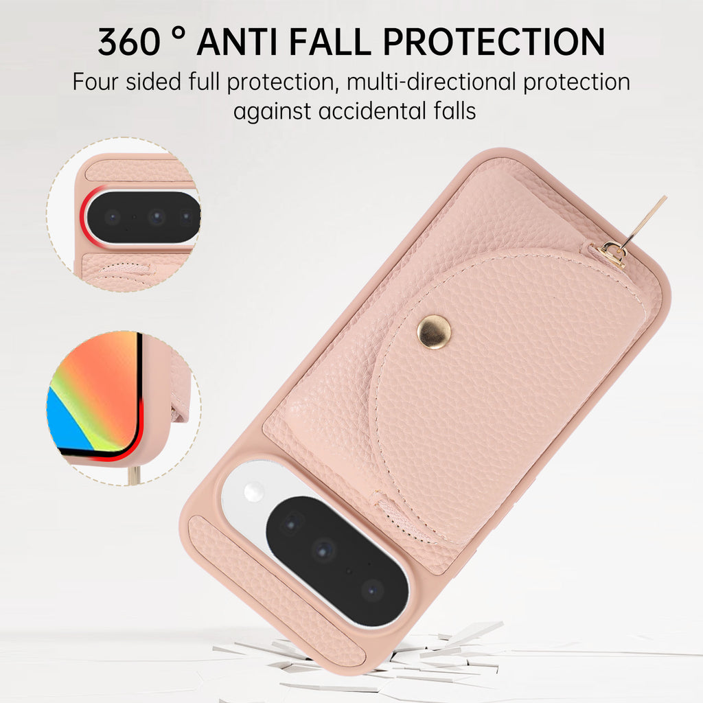 Sunyi Fashion Wallet Phone Case with Mirror & Crossbody Strap, Leather Card Holder Case for Google 10/9 Series