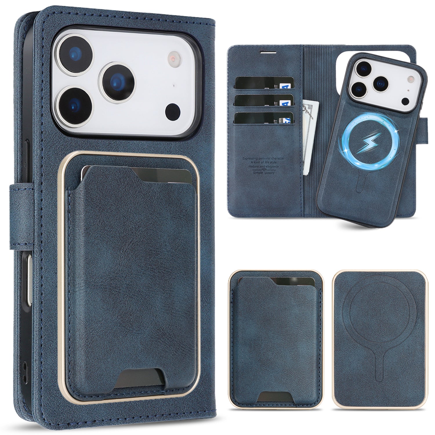 Sunyi Magnetic Leather Wallet Case for iPhone (17/16/15/14 Series)   with N52 Magnet, MagSafe Wireless Charging, 3 Card Slots & Slim Card Holder
