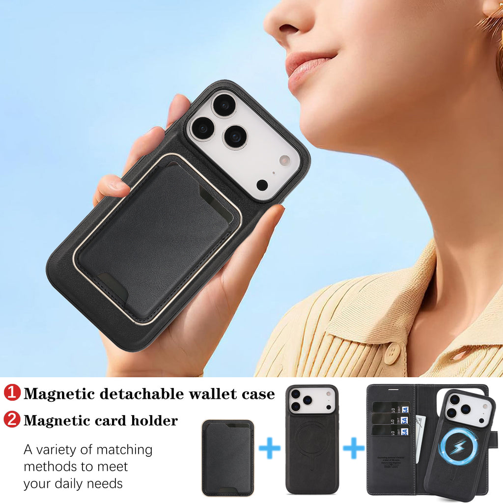 Sunyi Magnetic Leather Wallet Case for iPhone (17/16/15/14 Series)   with N52 Magnet, MagSafe Wireless Charging, 3 Card Slots & Slim Card Holder