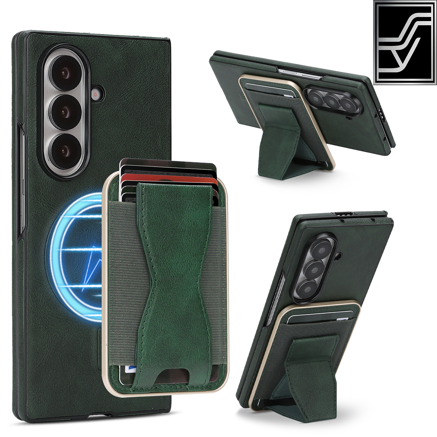 Sunyi Q2 2-in-1 Magnetic Card Holder Phone Case Samsung Galaxy Z Fold 7 6 5 4 3 Powerful N52 Magnets, MagSafe Seamless Charging