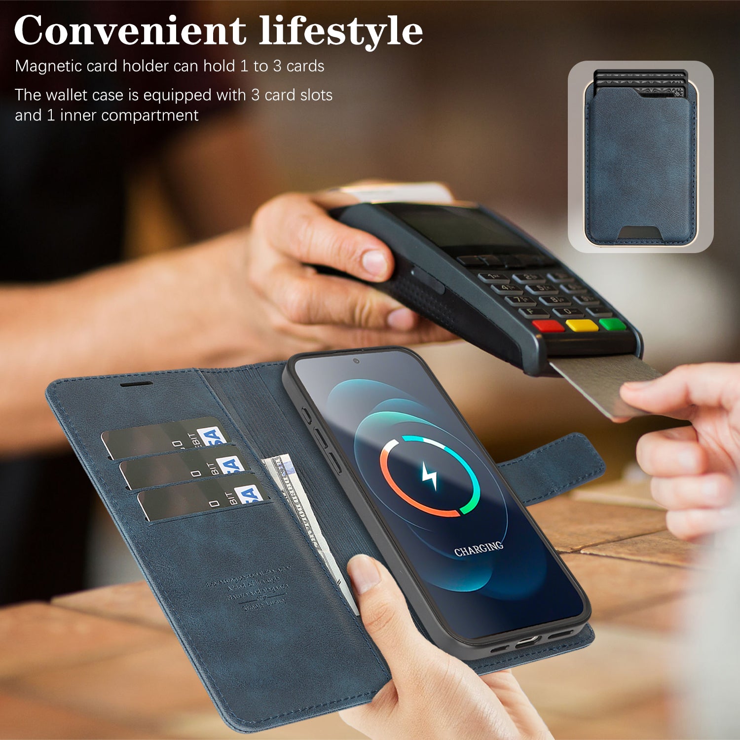Sunyi Magnetic Leather Wallet Case for Google Pixel (10/9 Pro XL/Pro/A)   with N52 Magnet, MagSafe Wireless Charging, 3 Card Slots & Slim Card Holder