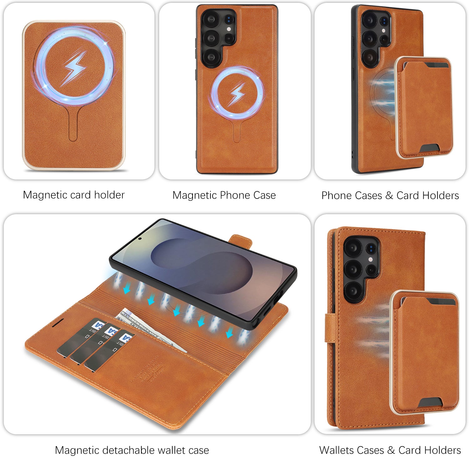 Sunyi Magnetic Leather Wallet Case for Samsung Galaxy (S26/S25/S24 Ultra/Plus) with N52 Magnet, MagSafe Wireless Charging, 3 Card Slots & Slim Card Holder