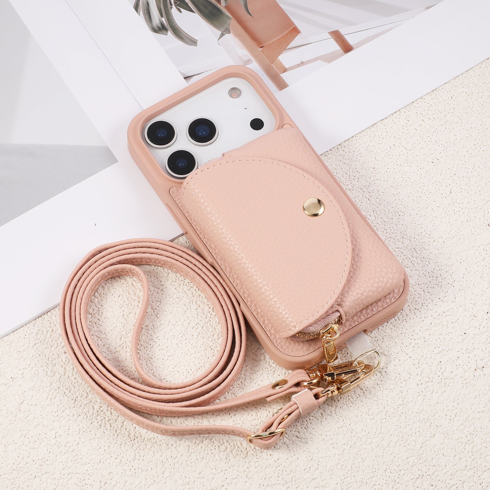 Sunyi Women Fashion Card Wallet Phone Case with Makeup Mirror & Crossbody Lanyard for iPhone Air 17 16 15 14 13 Pro Max Plus