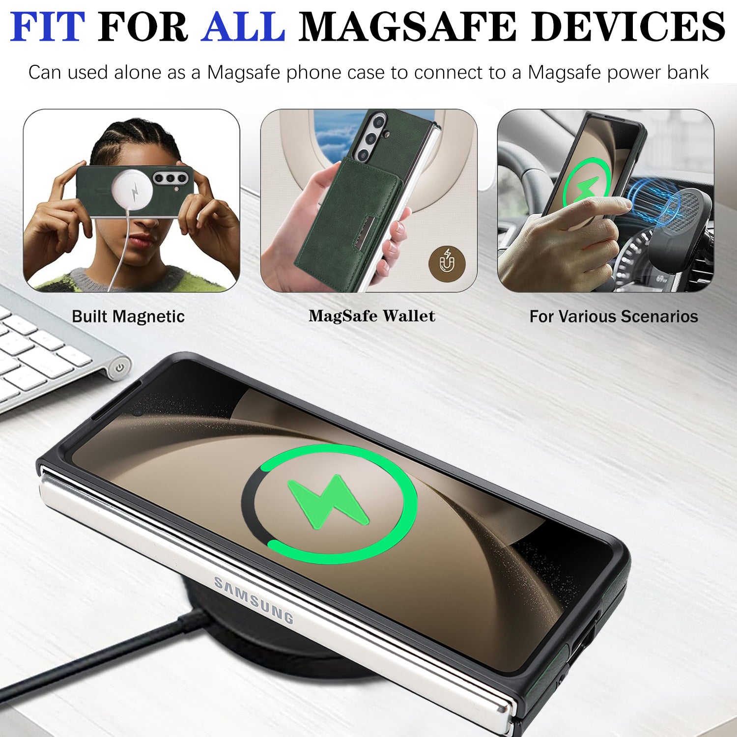 Sunyi Q Series C1 Two-in-One Magnetic Case Samsung Galaxy Z Fold 7 6 5 4 3 Engineered with N52 Ring Magnet for Seamless MagSafe & Wireless Charging