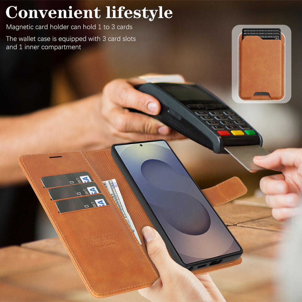 Sunyi Magnetic Leather Wallet Case for Samsung Galaxy (S26/S25/S24 Ultra/Plus) with N52 Magnet, MagSafe Wireless Charging, 3 Card Slots & Slim Card Holder