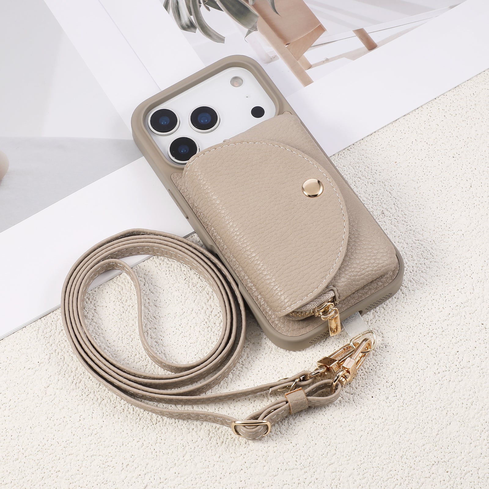 Sunyi Women Fashion Card Wallet Phone Case with Makeup Mirror & Crossbody Lanyard for iPhone Air 17 16 15 14 13 Pro Max Plus