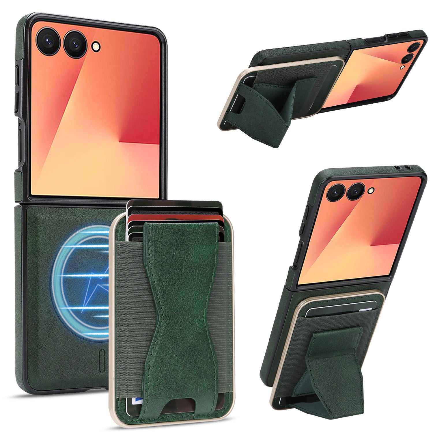 Sunyi Q2 2-in-1 Magnetic Card Holder Phone Case Samsung Galaxy Z Flip 7 FE 6 5 4 3 Powerful N52 Magnets, MagSafe Seamless Charging