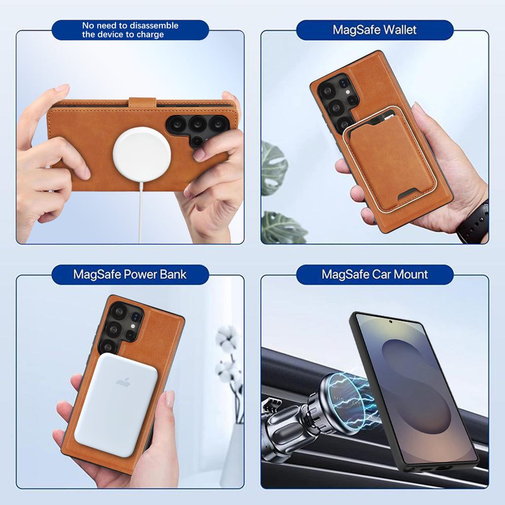 Sunyi Magnetic Leather Wallet Case for Samsung Galaxy (S26/S25/S24 Ultra/Plus) with N52 Magnet, MagSafe Wireless Charging, 3 Card Slots & Slim Card Holder
