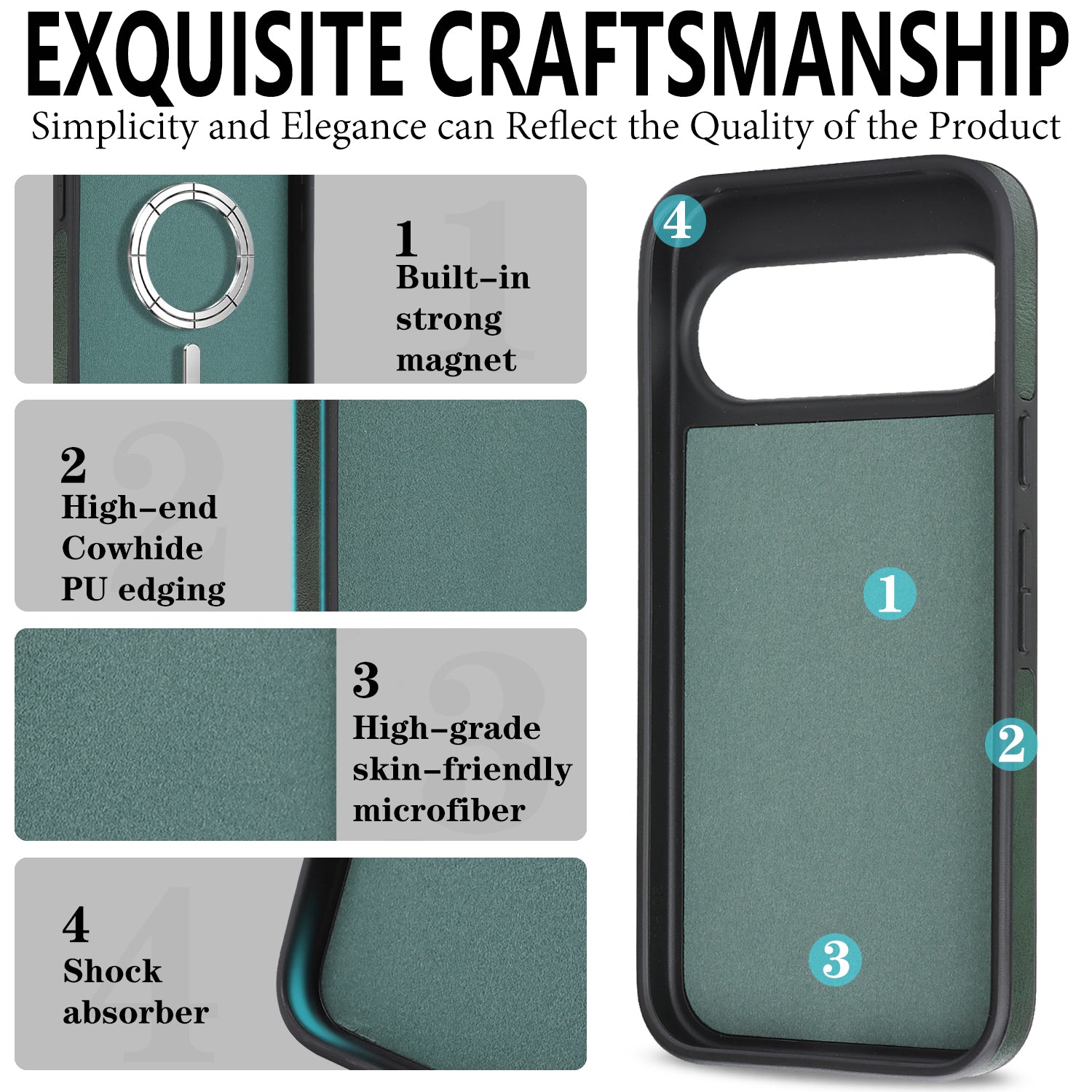 Sunyi Q2 2-in-1 Magnetic Card Holder Phone Case Google Pixel 10 9 A Pro XL Powerful N52 Magnets, MagSafe Seamless Charging