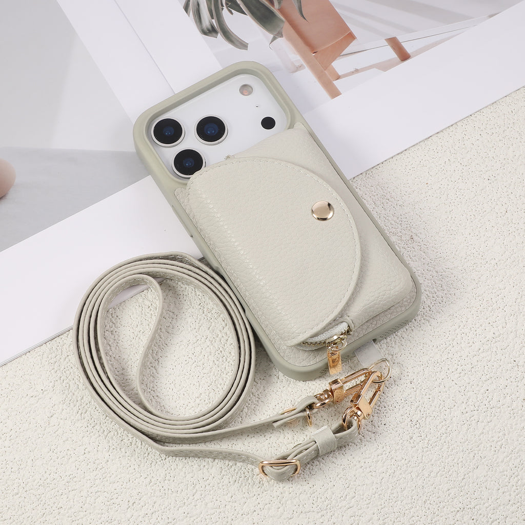 Sunyi Women Fashion Card Wallet Phone Case with Makeup Mirror & Crossbody Lanyard for iPhone Air 17 16 15 14 13 Pro Max Plus