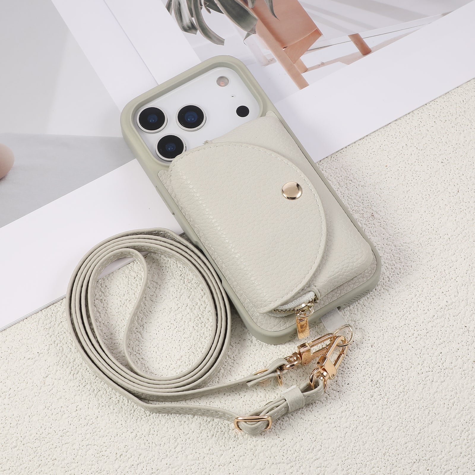 Sunyi Women Fashion Card Wallet Phone Case with Makeup Mirror & Crossbody Lanyard for iPhone Air 17 16 15 14 13 Pro Max Plus