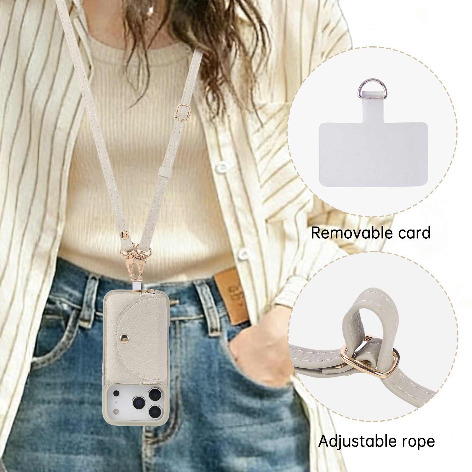 Sunyi Women Fashion Card Wallet Phone Case with Makeup Mirror & Crossbody Lanyard for iPhone Air 17 16 15 14 13 Pro Max Plus