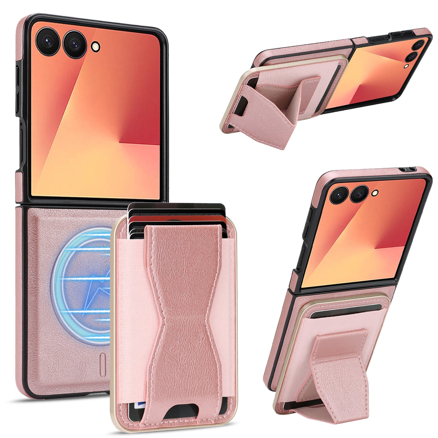 Sunyi Q2 2-in-1 Magnetic Card Holder Phone Case Samsung Galaxy Z Flip 7 FE 6 5 4 3 Powerful N52 Magnets, MagSafe Seamless Charging