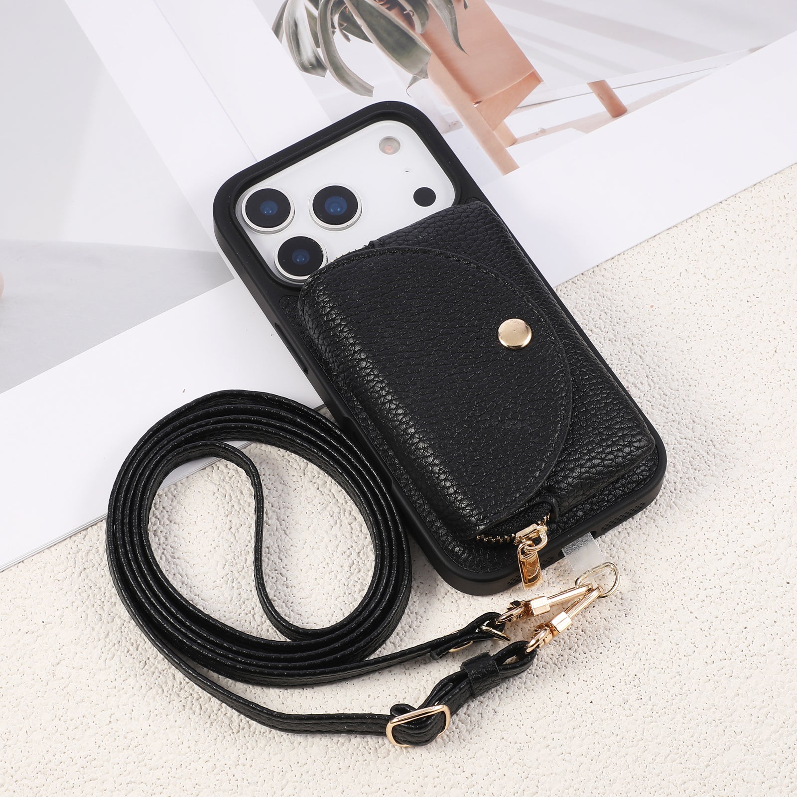 Sunyi Women Fashion Card Wallet Phone Case with Makeup Mirror & Crossbody Lanyard for iPhone Air 17 16 15 14 13 Pro Max Plus