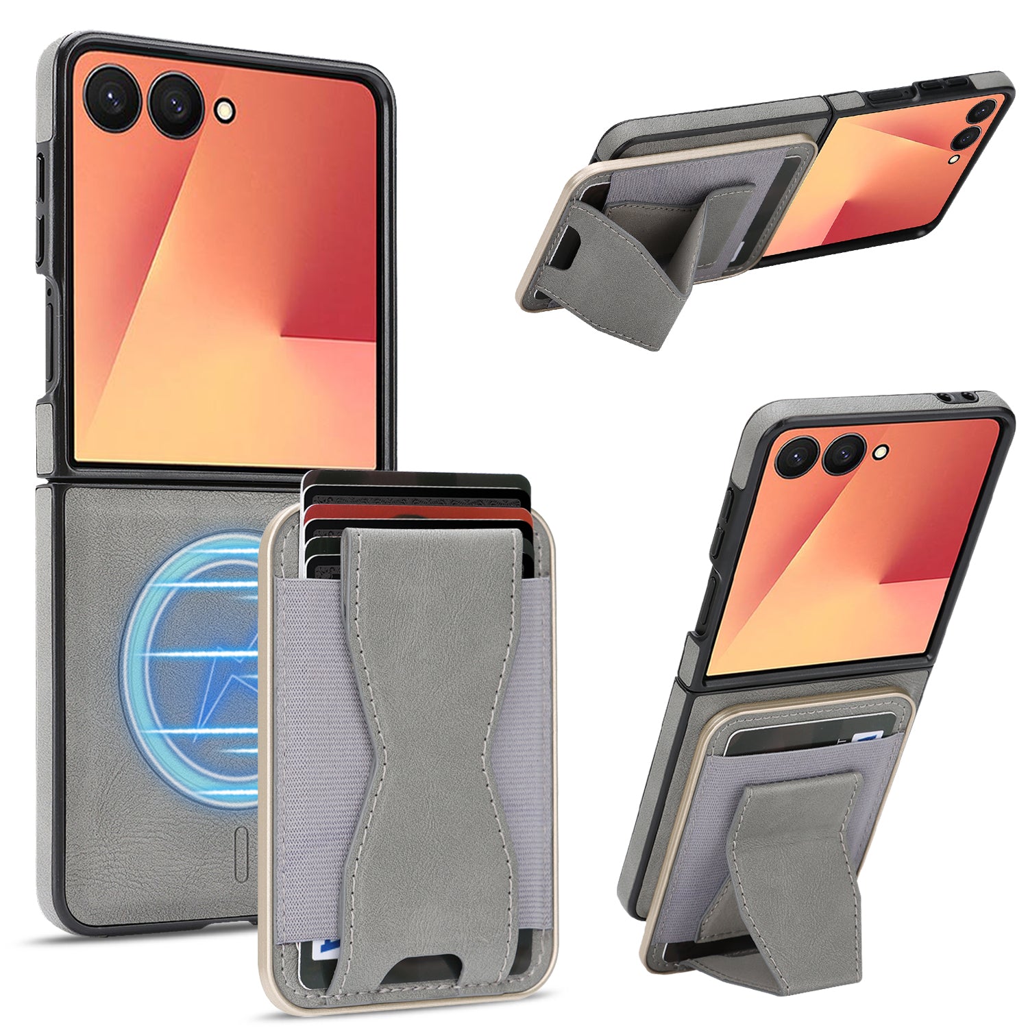 Sunyi Q2 2-in-1 Magnetic Card Holder Phone Case Samsung Galaxy Z Flip 7 FE 6 5 4 3 Powerful N52 Magnets, MagSafe Seamless Charging