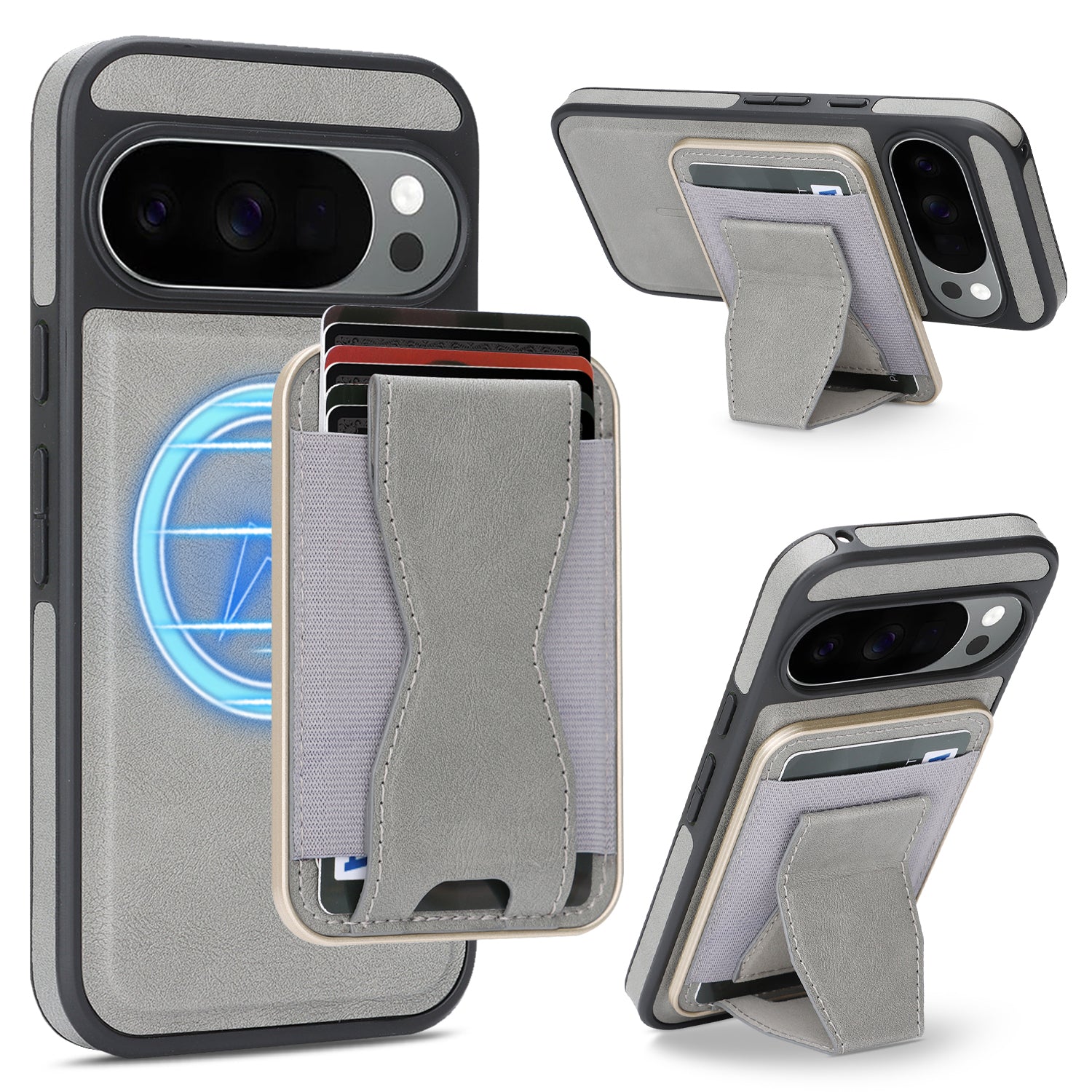 Sunyi Q2 2-in-1 Magnetic Card Holder Phone Case Google Pixel 10 9 A Pro XL Powerful N52 Magnets, MagSafe Seamless Charging