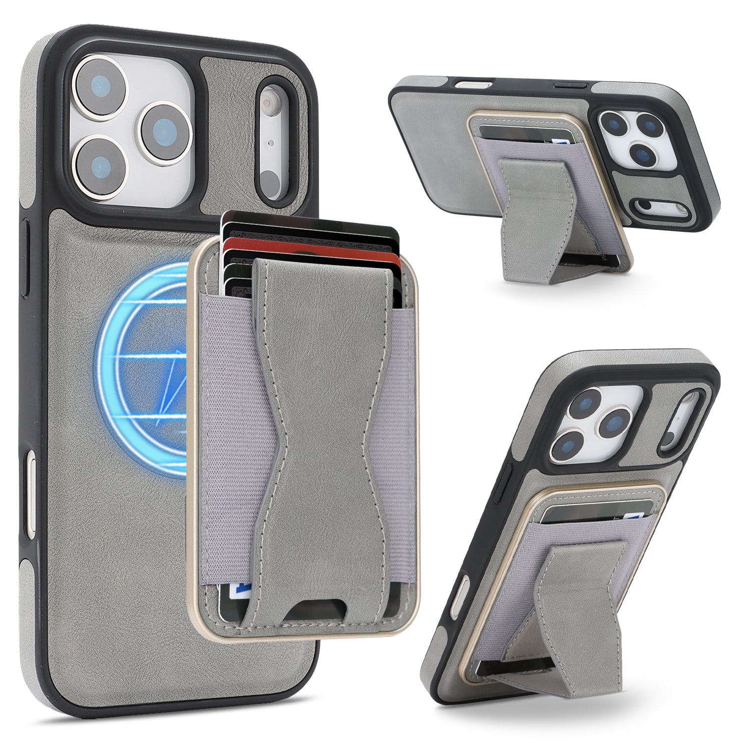 Sunyi Q2 2-in-1 Magnetic Card Holder Phone Case iPhone Air 17 16 16E 15 Pro Max Plus Powerful N52 Magnets, MagSafe Seamless Charging