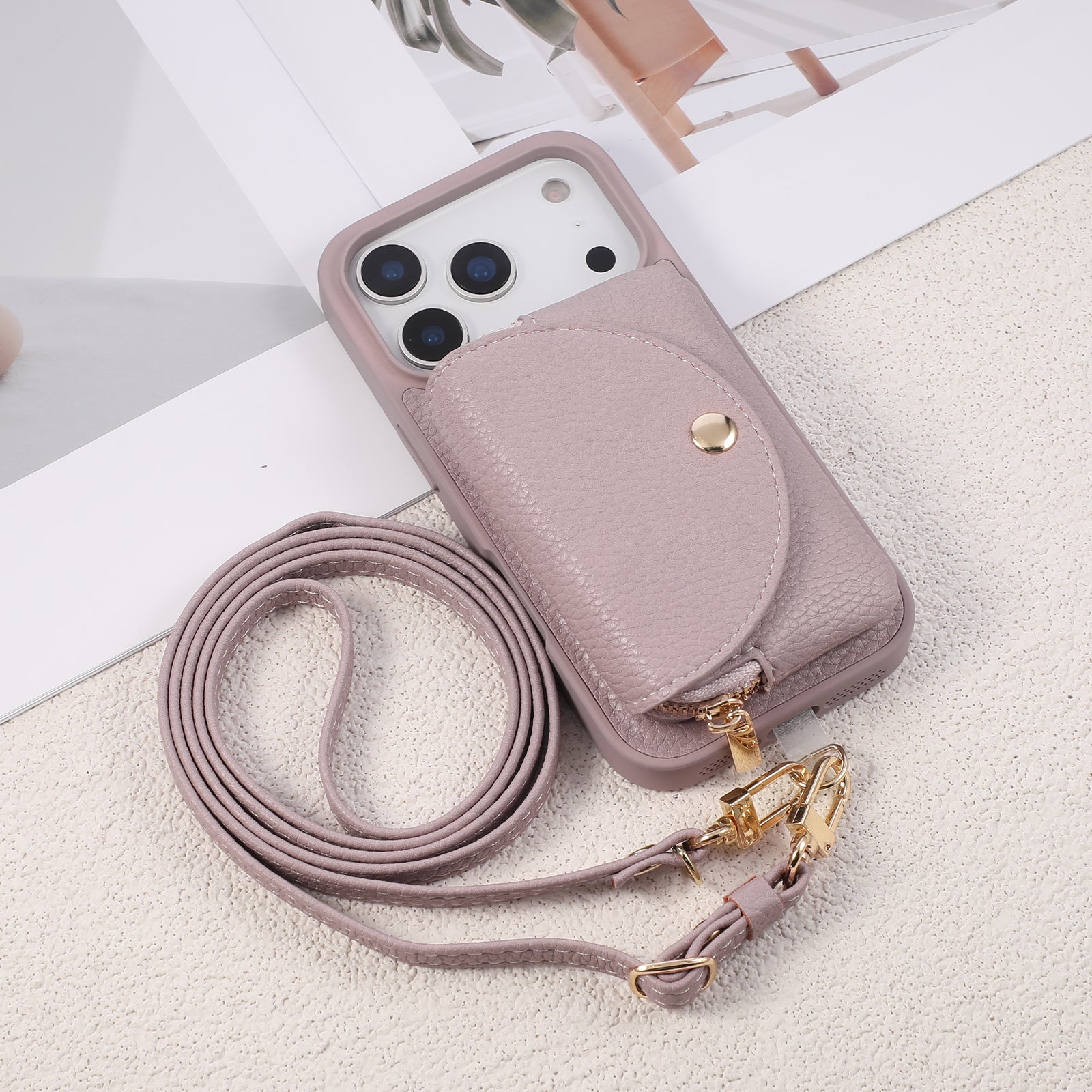 Sunyi Women Fashion Card Wallet Phone Case with Makeup Mirror & Crossbody Lanyard for iPhone Air 17 16 15 14 13 Pro Max Plus