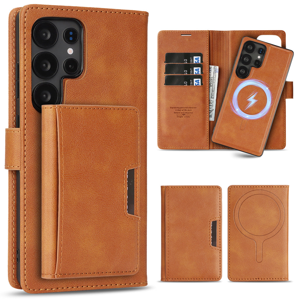 Sunyi Magnetic Leather Wallet Case for Samsung Galaxy (S24/S25/S26 Ultra/Plus), N52 Ring Magnet, MagSafe Wireless Charging, 3 Card + 1 Wallet Slots & 2-Fold 5-Card Holder
