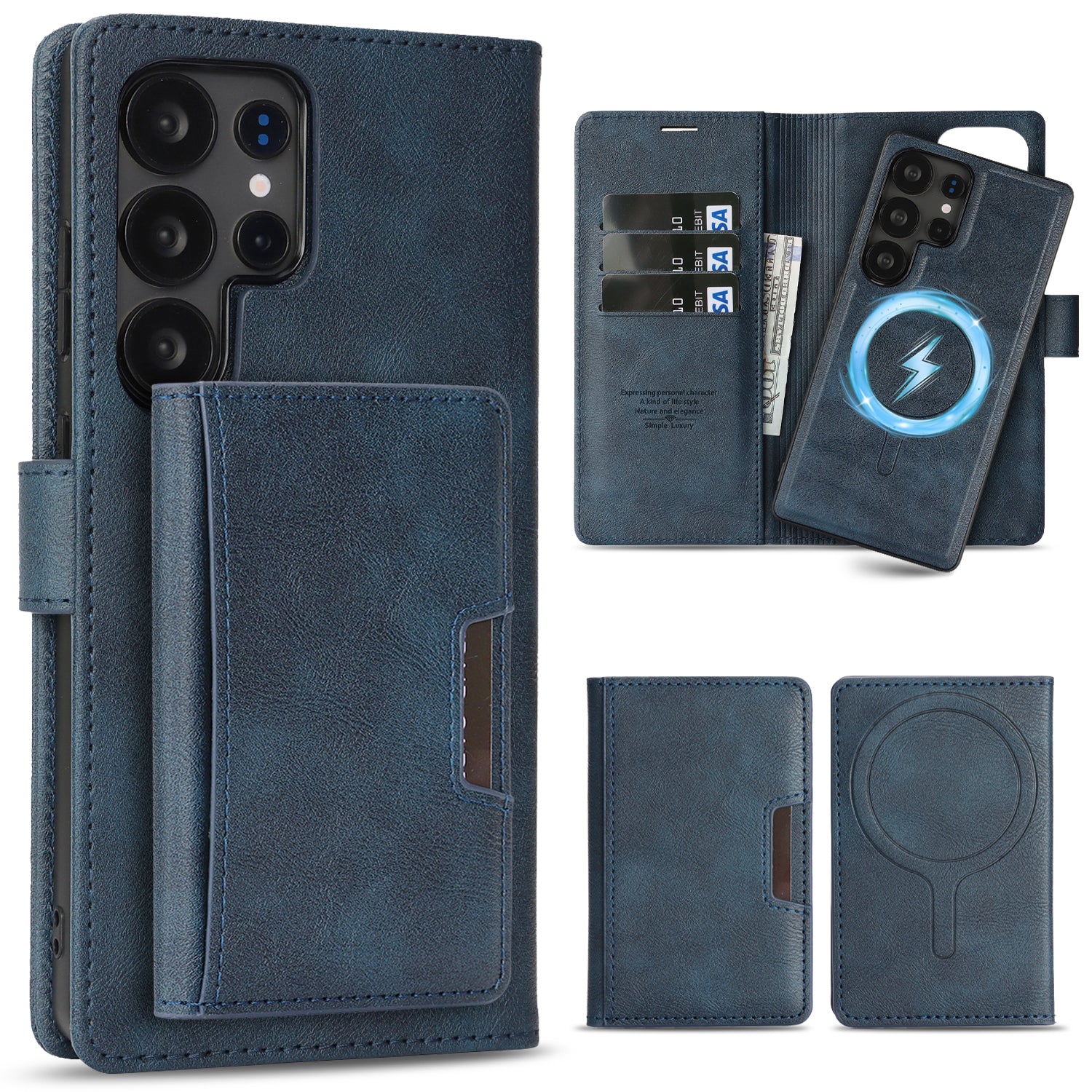 Sunyi Magnetic Leather Wallet Case for Samsung Galaxy (S24/S25/S26 Ultra/Plus), N52 Ring Magnet, MagSafe Wireless Charging, 3 Card + 1 Wallet Slots & 2-Fold 5-Card Holder